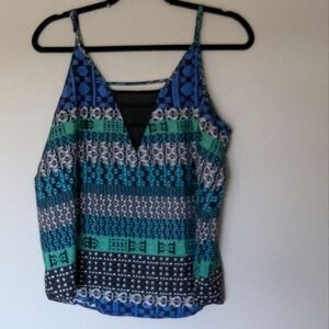 Forever 21 Sleeveless Blue and Green Geometric Summer Top Size L